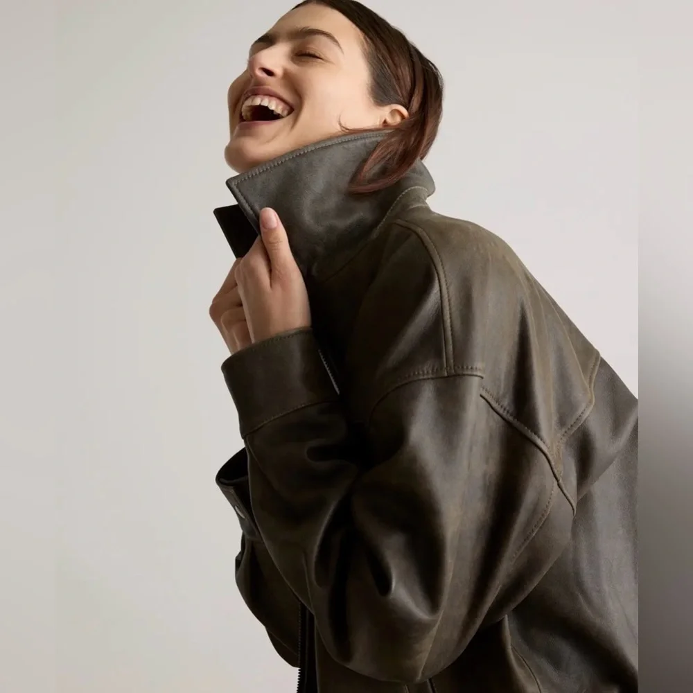 Quince Women's Oversized Leather Bomber Jacket - Picture 2 of 8